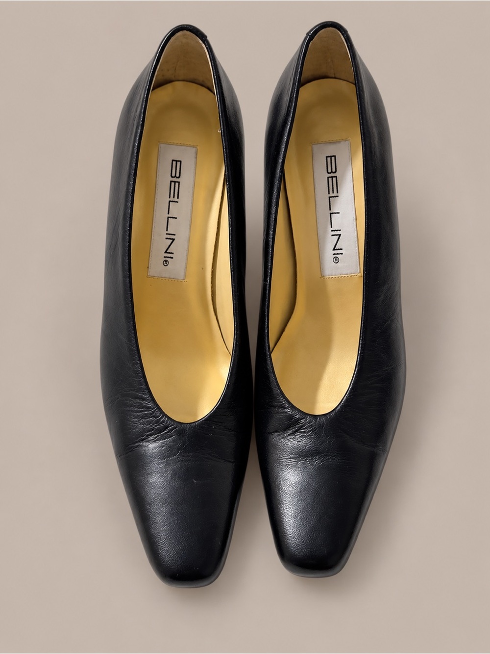 Bellini Black Leather Square-Toe Women's Heels